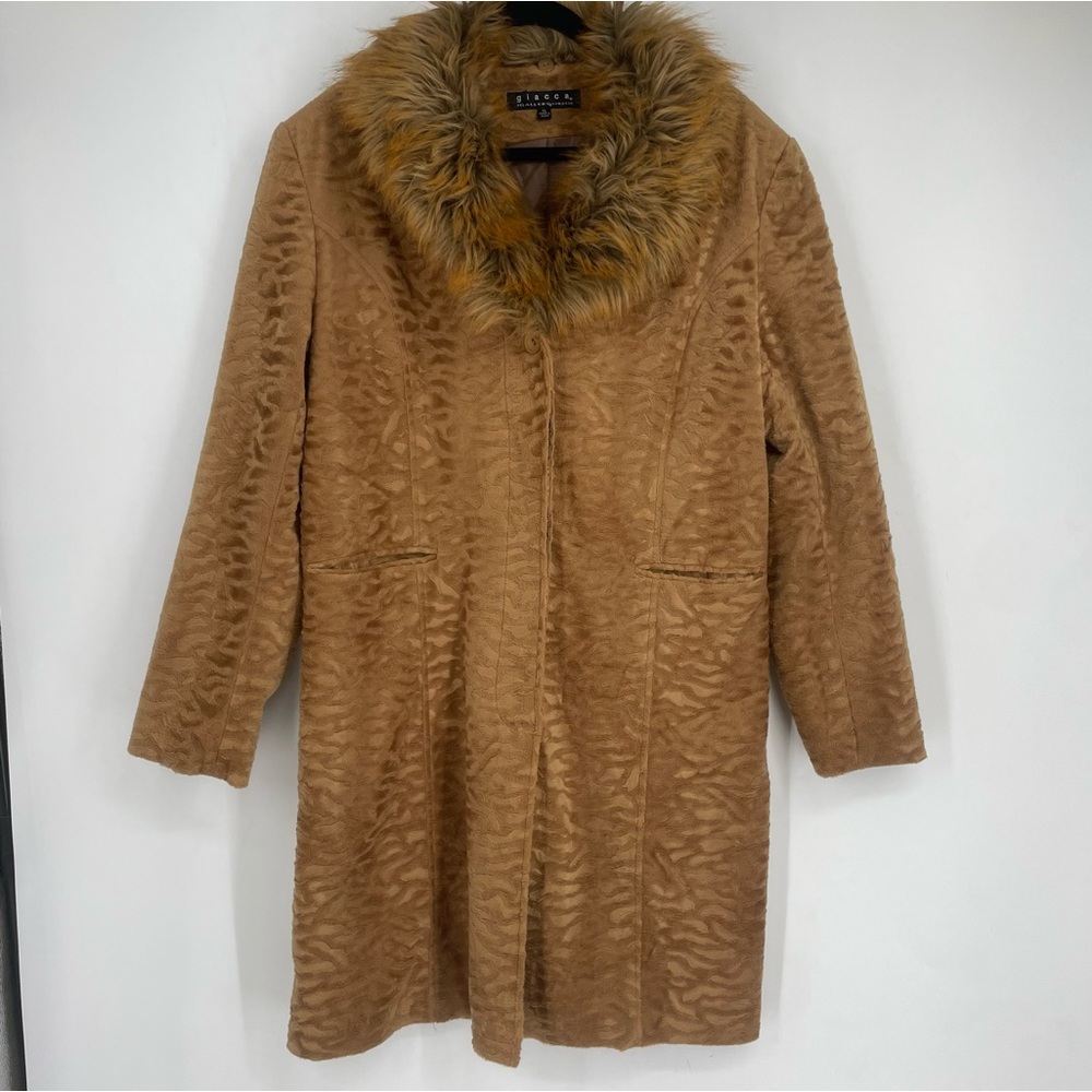 Vintage Giacca Womens XL Brown Floral Tapestry Long Jacket Removable Fur Lapel
